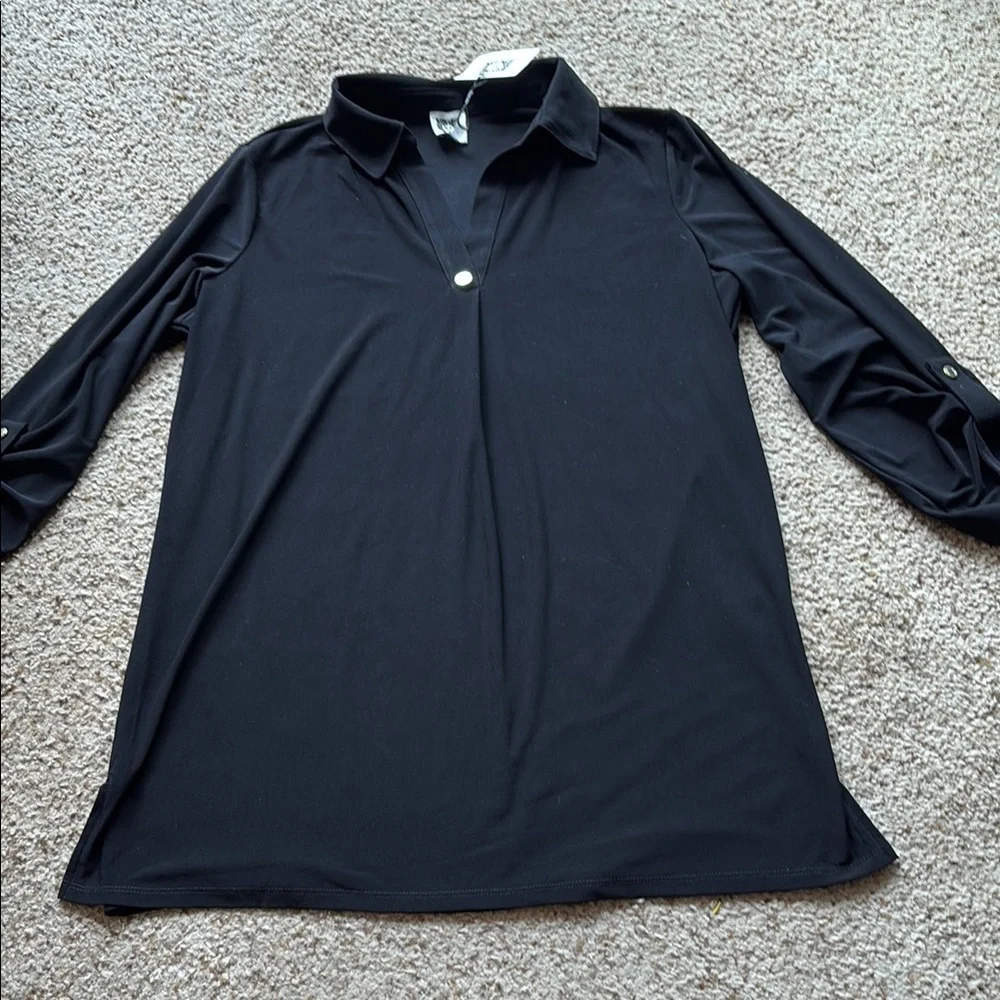 NWT Anne Klein Black tunic Shirt size M - Picture 1 of 5